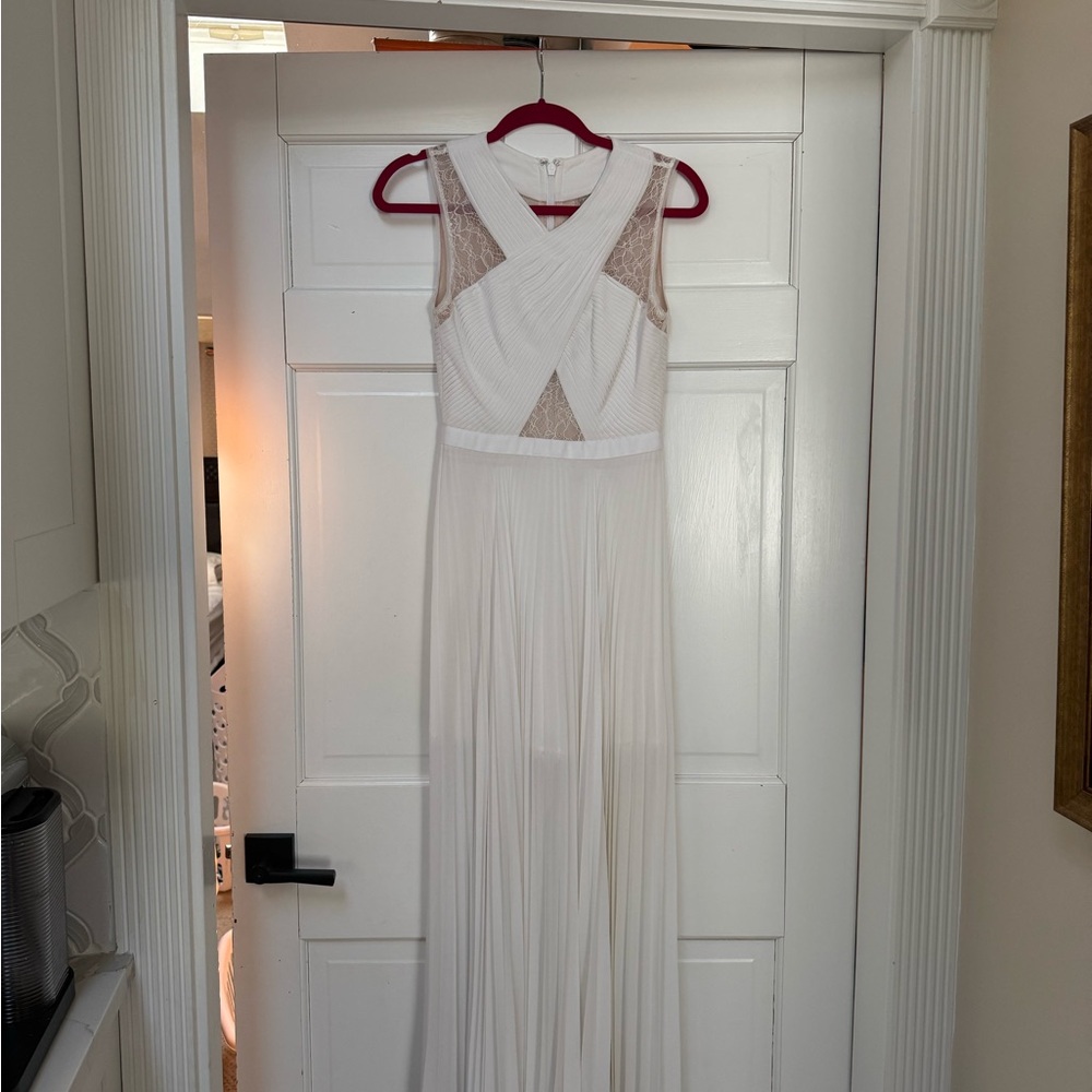 BCBGMaxAzria White Maxi Dress with Sheer Accents